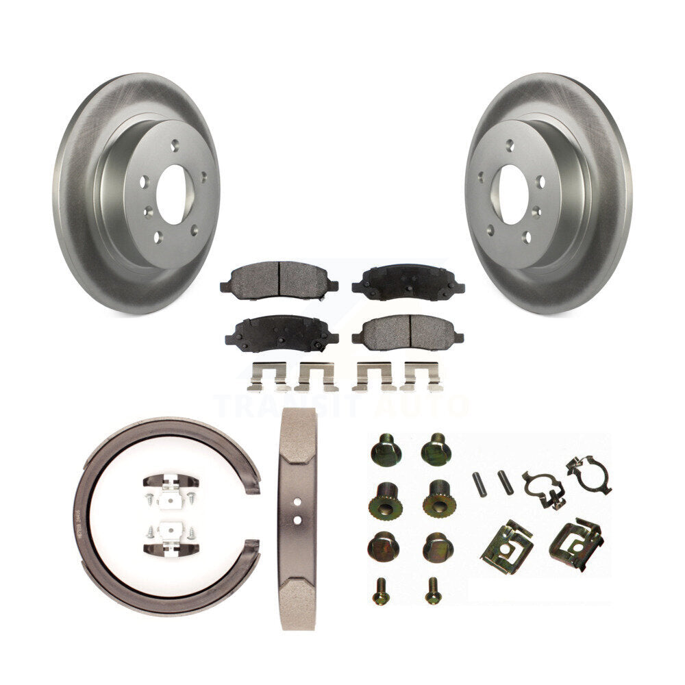 Rear Disc Coated Rotors Semi-Metallic Pads Parking Shoes & Hardware Kit For Cadillac DTS KGF-103854