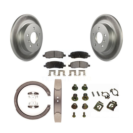 Rear Disc Coated Rotors Semi-Metallic Pads Parking Shoes & Hardware Kit For Cadillac DTS KGF-103854