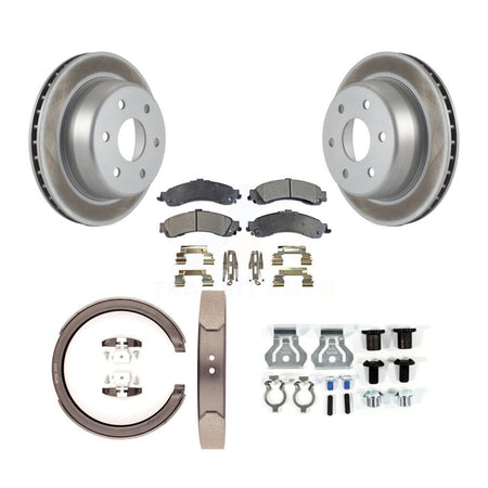 Rear Disc Coated Rotors Semi-Metallic Pads Parking Brake Shoes And Hardware Kit For KGF-103855