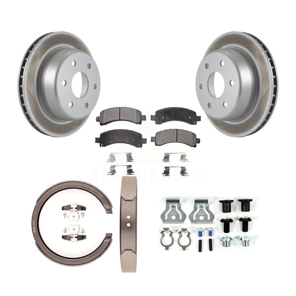 Rear Disc Coated Rotors Semi-Metallic Pads Parking Brake Shoes And Hardware Kit For KGF-103856