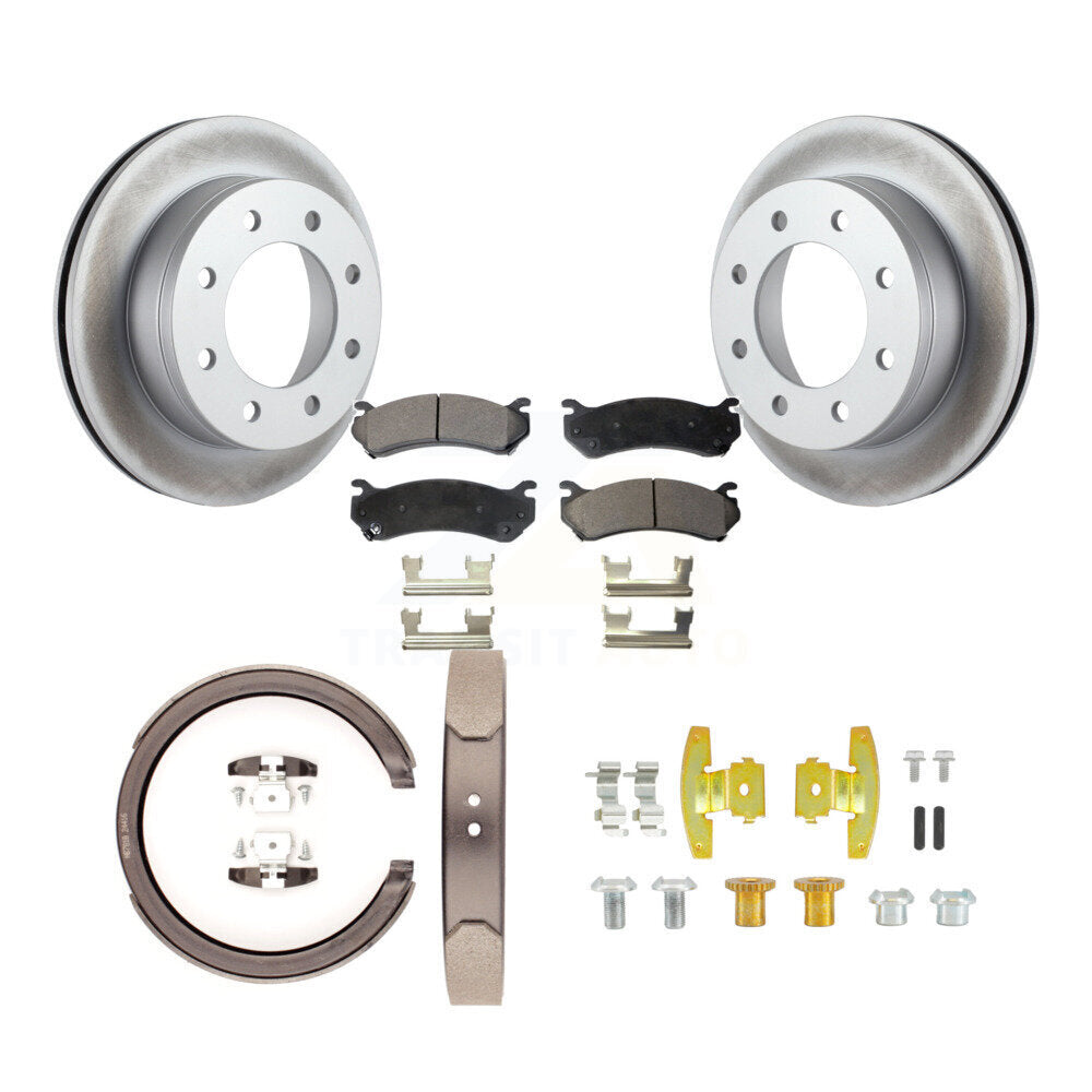 Rear Disc Coated Rotors Semi-Metallic Pads Parking Shoes Hardware Kit For Chevrolet 1500 KGF-103861