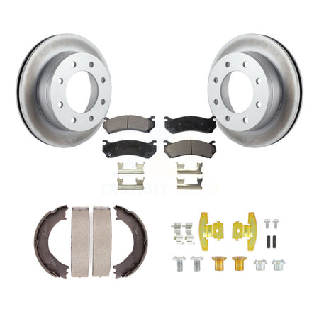 Rear Disc Coated Rotors Semi-Metallic Pads Parking Shoes & Hardware Kit For Chevrolet GMC KGF-103862