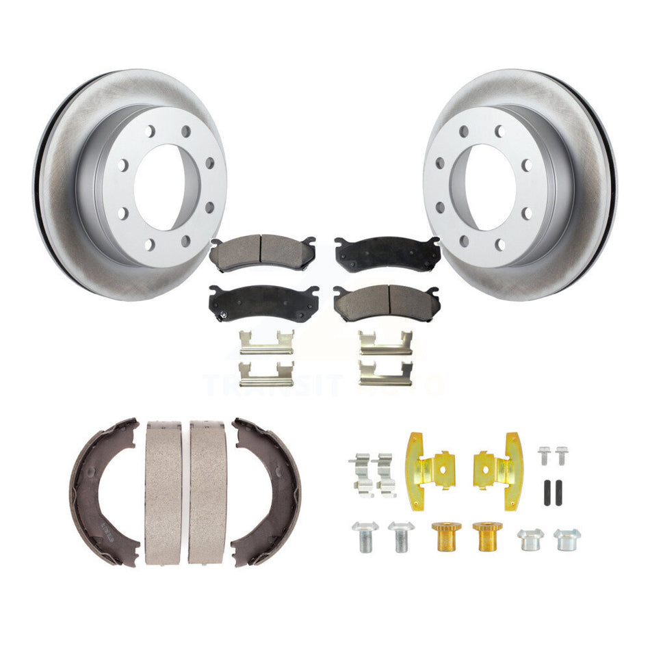 Rear Disc Coated Rotors Semi-Metallic Pads Parking Shoes & Hardware Kit For Chevrolet GMC KGF-103862