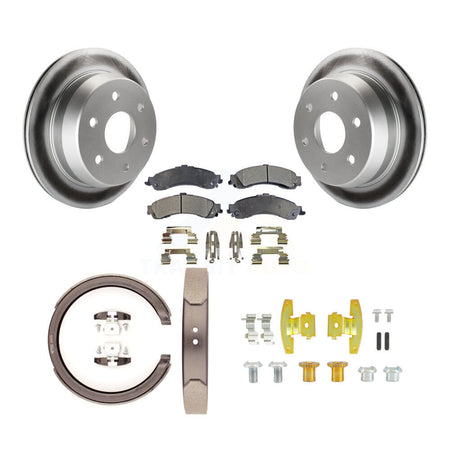 Rear Disc Coated Rotors Semi-Metallic Pads Parking Brake Shoes And Hardware Kit For KGF-103863