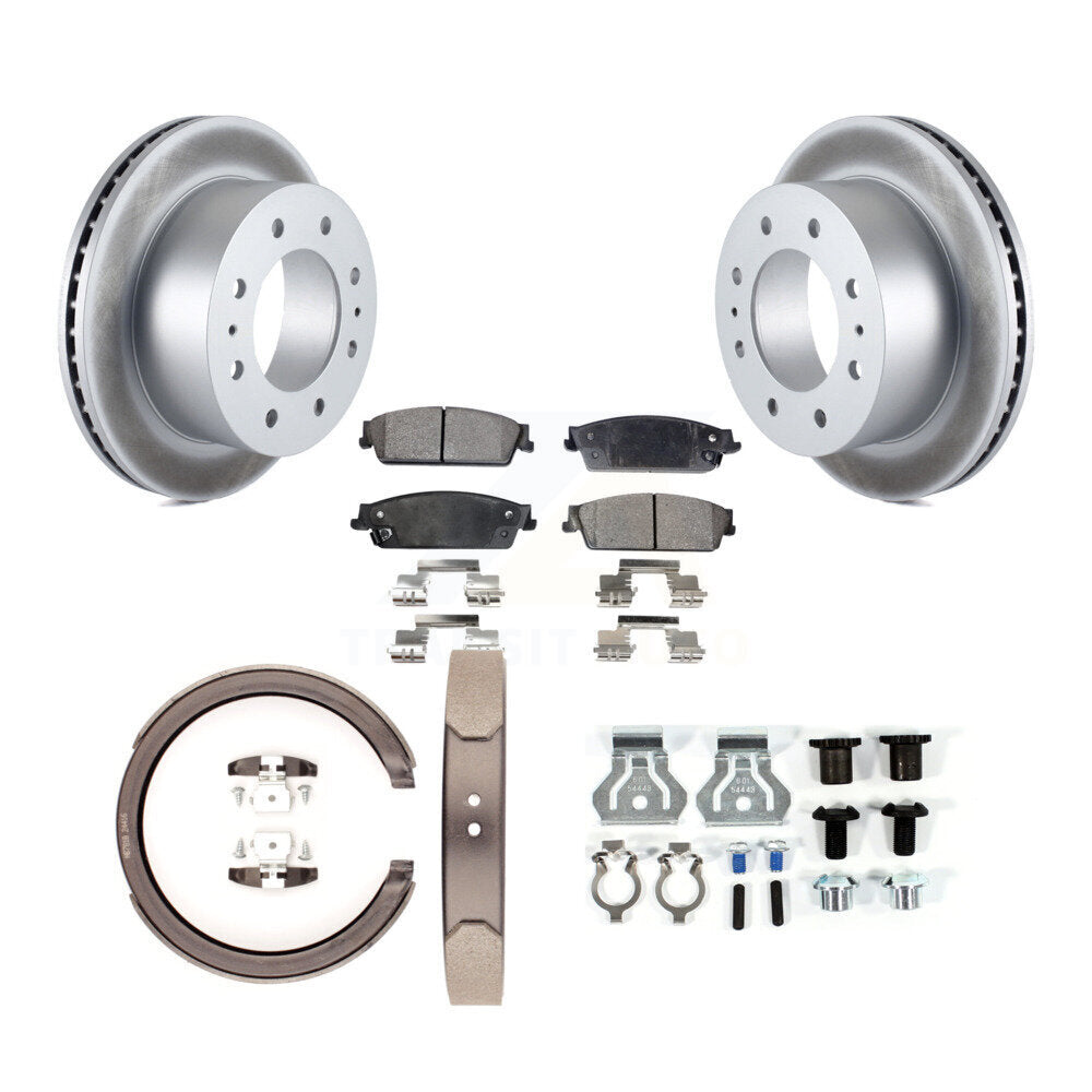 Rear Disc Coated Rotors Semi-Metallic Pads Parking Brake Shoes And Hardware Kit For KGF-103867