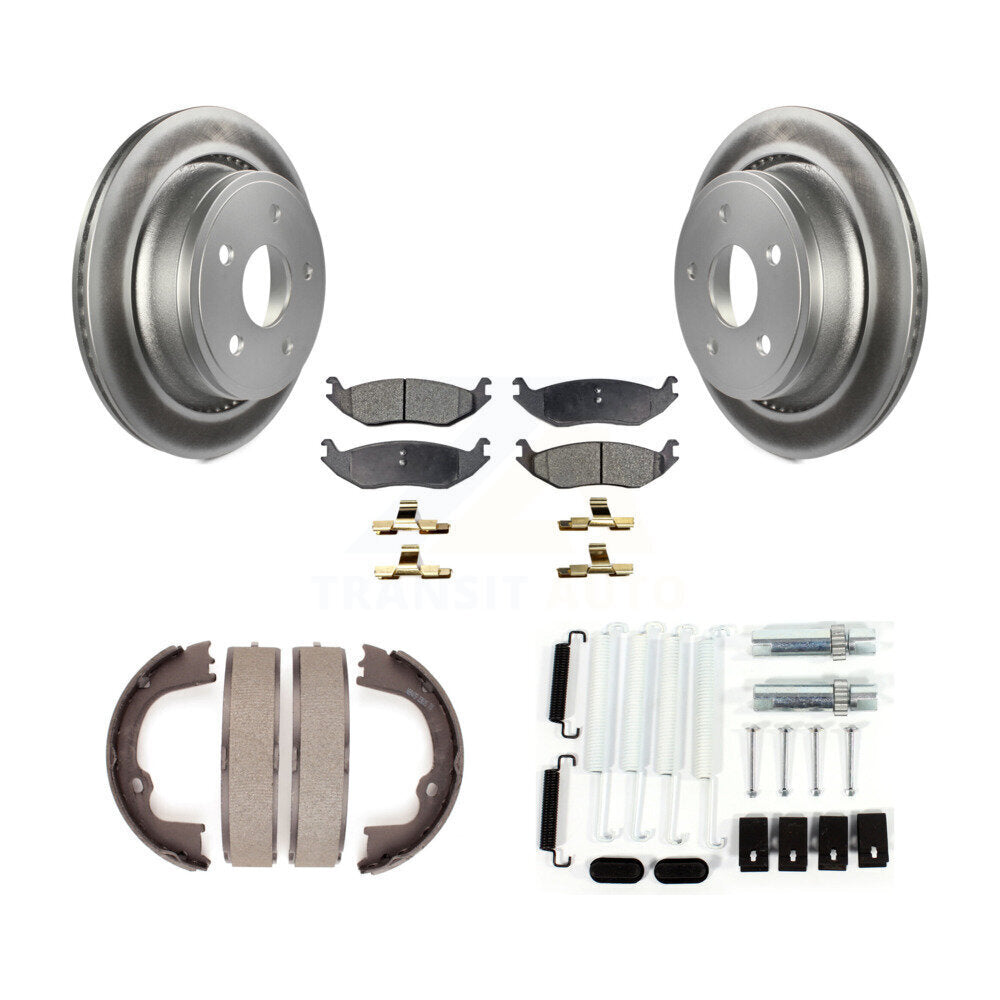 Rear Disc Coated Rotors Semi-Metallic Pads Parking Shoes Hardware Kit For Ram 1500 Dodge KGF-103874
