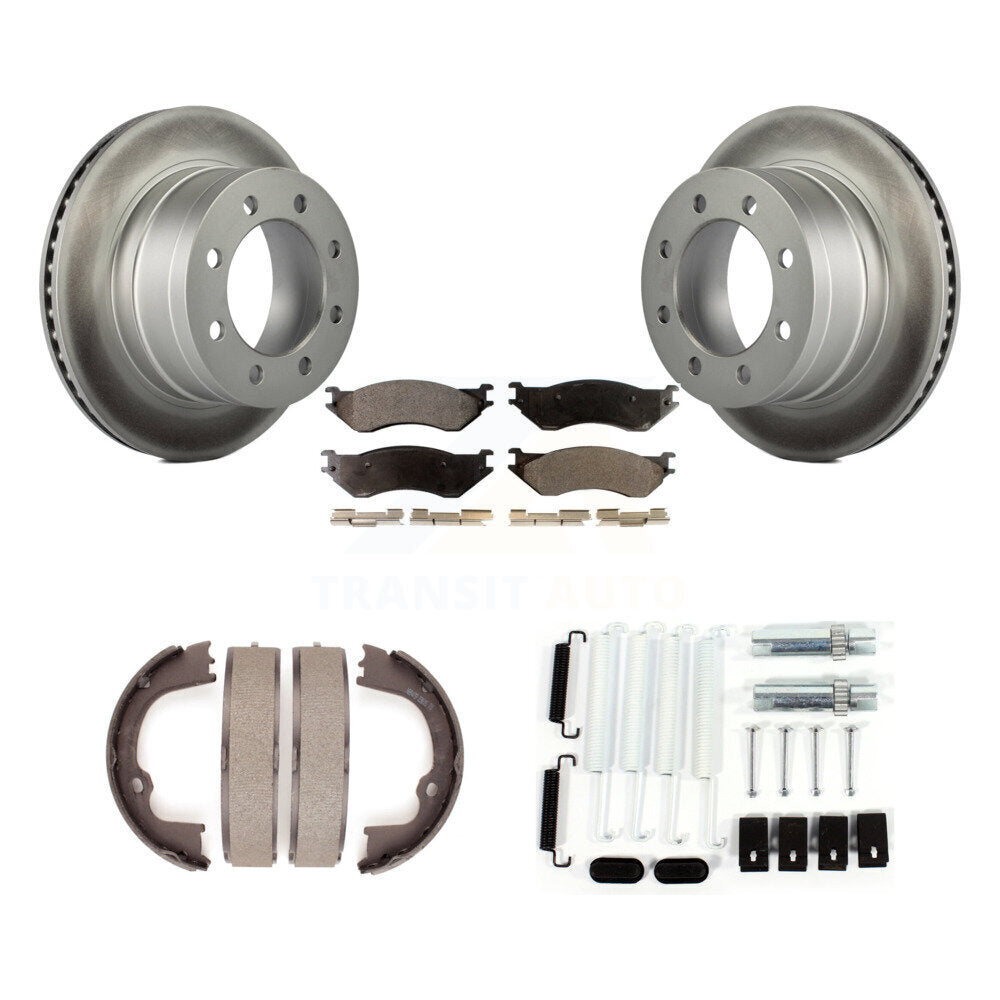Rear Disc Coated Rotors Semi-Metallic Pads Parking Shoes Hardware Kit For Dodge Ram 1500 KGF-103876