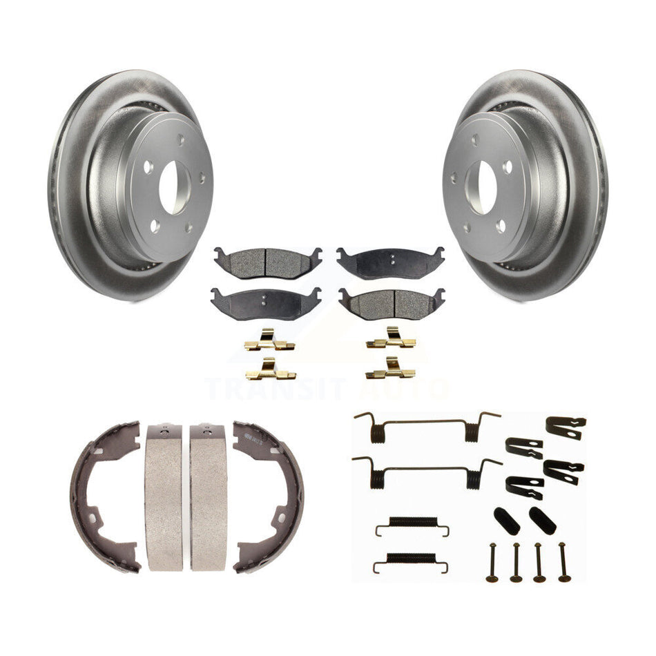 Rear Disc Coated Rotors Semi-Metallic Pads Parking Shoes Hardware Kit For Dodge Ram 1500 KGF-103877