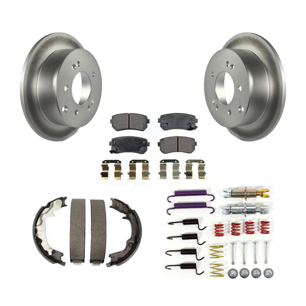 Rear Disc Coated Rotors Semi-Metallic Pads Parking Shoes Hardware Kit For Kia Forte Koup KGF-103879