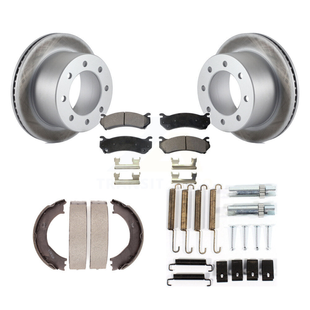 Rear Disc Coated Rotors Semi-Metallic Pads Parking Brake Shoes And Hardware Kit For KGF-103883