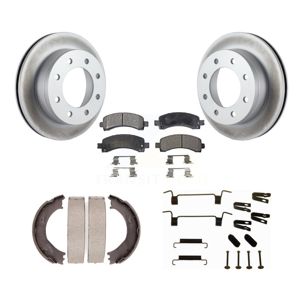 Rear Disc Coated Rotors Semi-Metallic Pads Parking Shoes Hardware Kit For Chevrolet 2500 KGF-103885