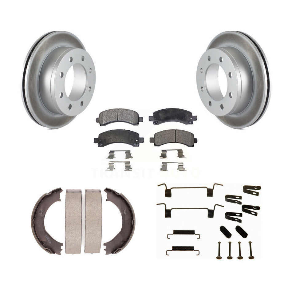 Rear Disc Coated Rotors Semi-Metallic Pads Parking Shoes & Hardware Kit For Chevrolet GMC KGF-103886