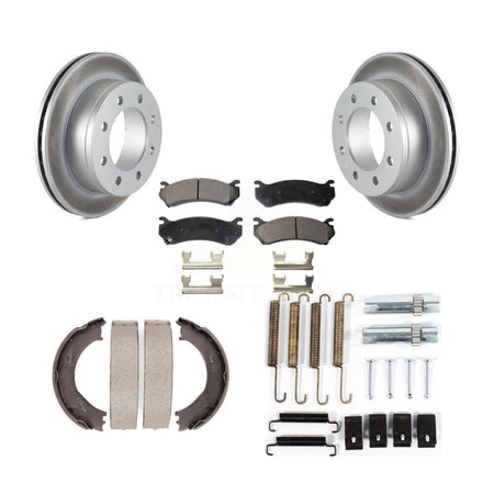 Rear Disc Coated Rotors Semi-Metallic Pads Parking Shoes Hardware Kit For GMC Sierra 3500 KGF-103887
