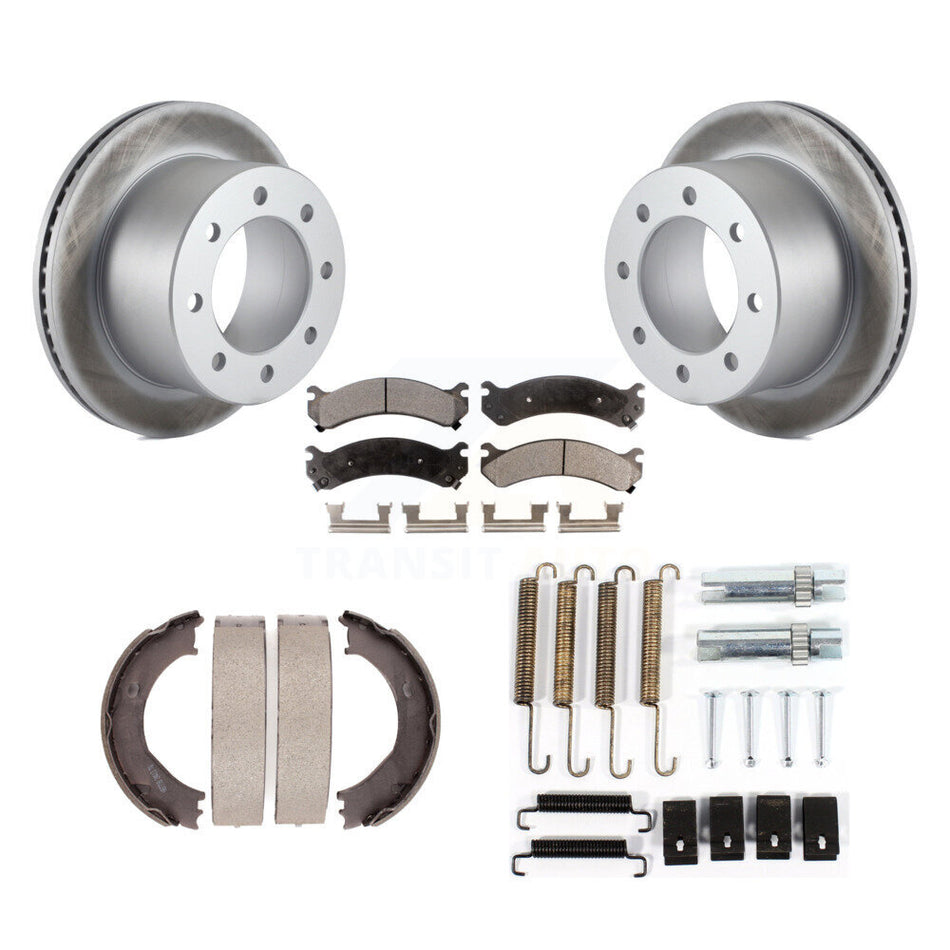 Rear Disc Coated Rotors Semi-Metallic Pads Parking Shoes Hardware Kit For Chevrolet 3500 KGF-103888