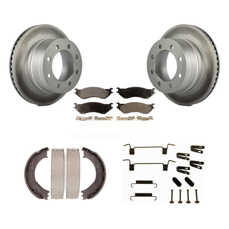 Rear Disc Coated Rotors Semi-Metallic Pads Parking Shoes Hardware Kit For Dodge Ram 2500 KGF-103889