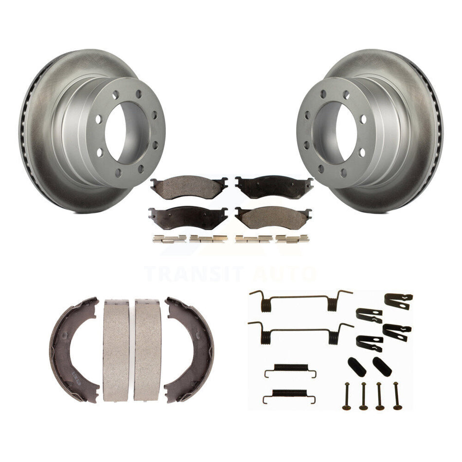 Rear Disc Coated Rotors Semi-Metallic Pads Parking Shoes Hardware Kit For Dodge Ram 2500 KGF-103889
