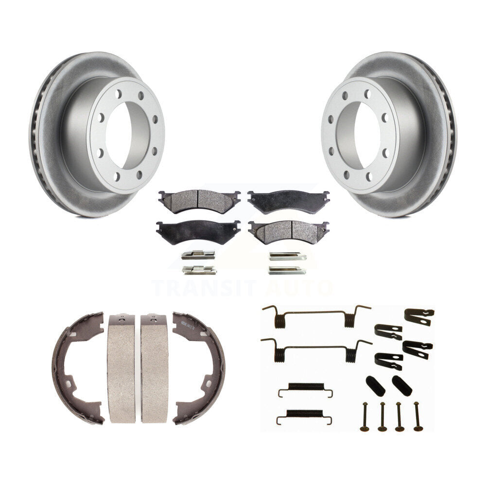 Rear Disc Coated Rotors Semi-Metallic Pads Parking Shoes Hardware Kit For Ford E-350 Duty KGF-103891