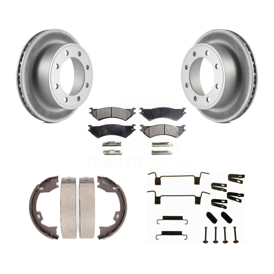 Rear Disc Coated Rotors Semi-Metallic Pads Parking Shoes Hardware Kit For Ford E-350 Duty KGF-103891
