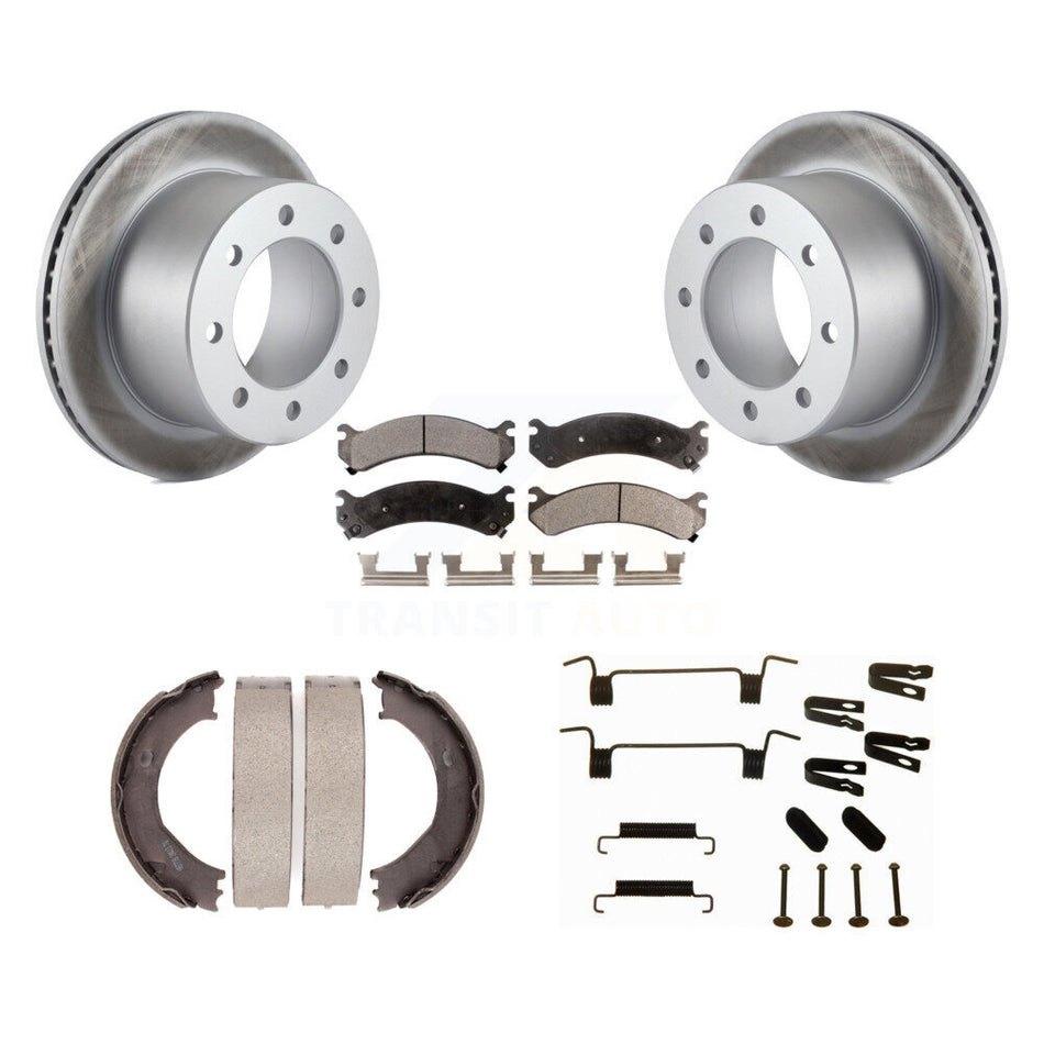 Rear Disc Coated Rotors Semi-Metallic Pads Parking Brake Shoes And Hardware Kit For KGF-103895
