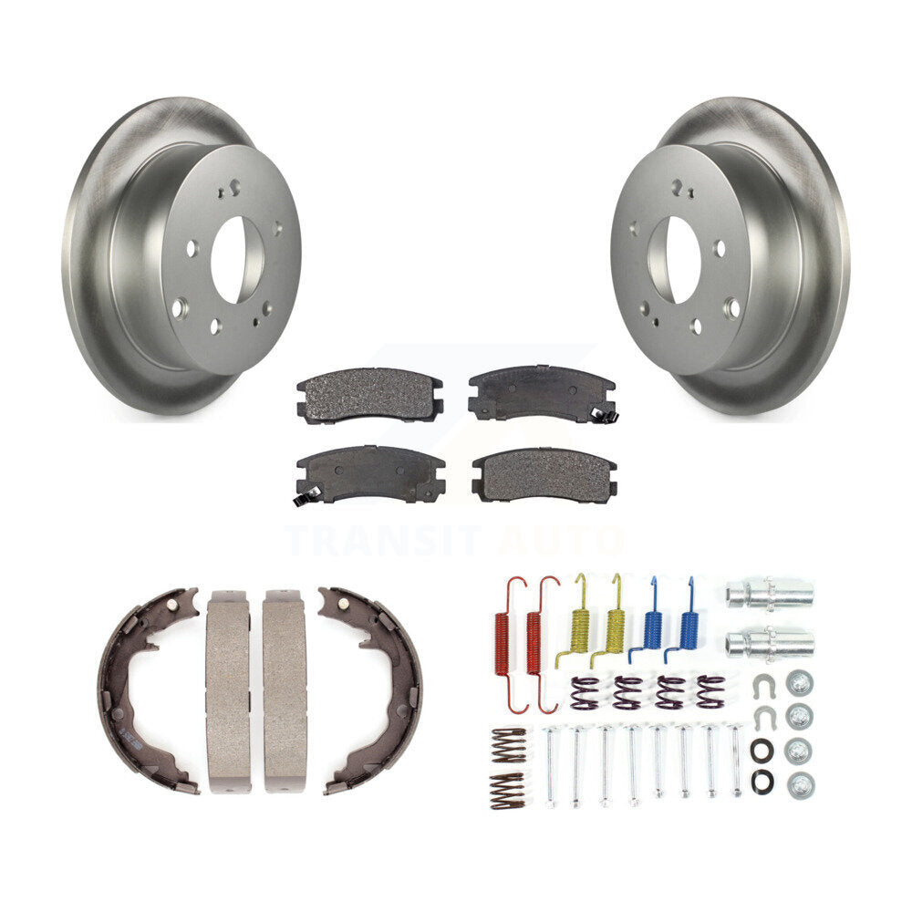 Rear Disc Coated Rotors Semi-Metallic Pads Parking Shoes And Hardware Kit For Mitsubishi KGF-103898