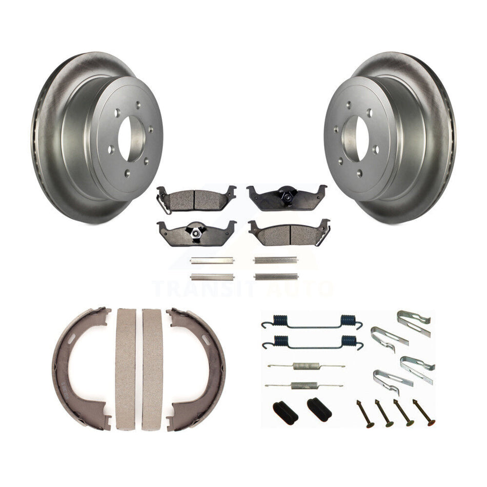 Rear Disc Coated Rotors Semi-Metallic Pads Parking Shoes Hardware Kit For Ford F-150 Mark KGF-103906