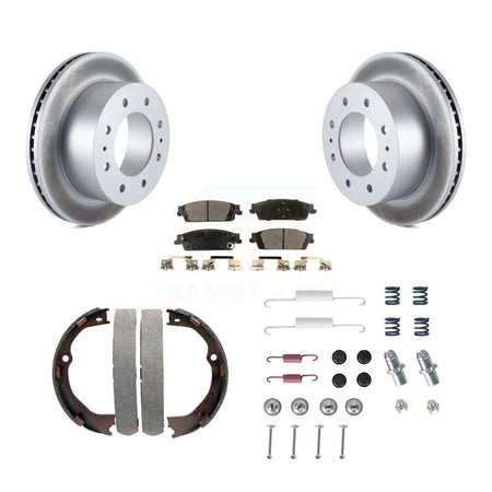 Rear Disc Coated Rotors Semi-Metallic Pads Parking Brake Shoes And Hardware Kit For KGF-103943