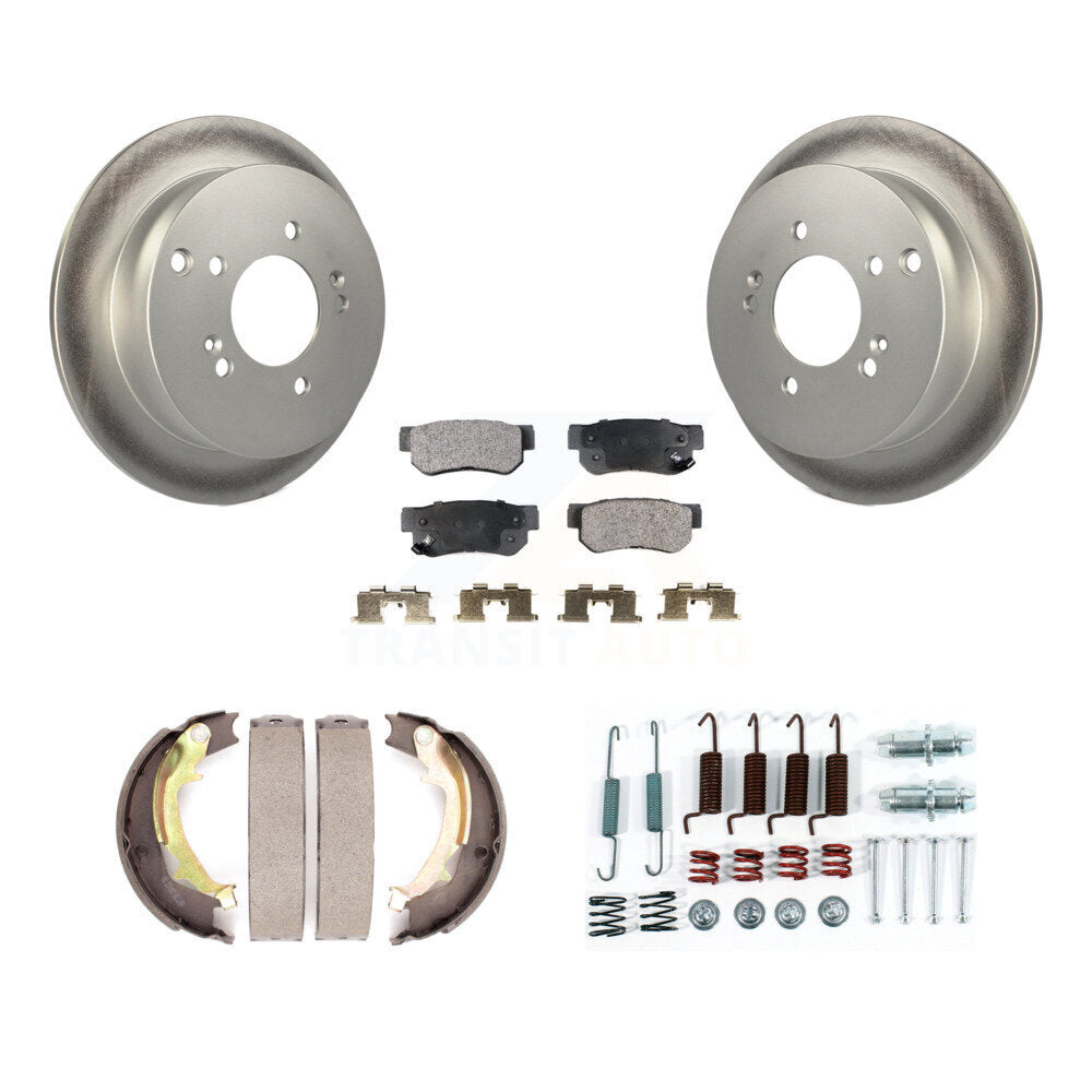 Rear Disc Coated Rotors Semi-Metallic Pads Parking Brake Shoes And Hardware Kit For KGF-103946