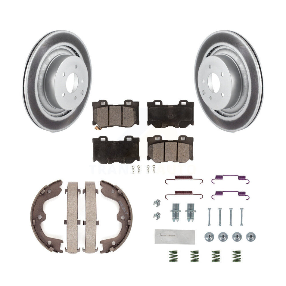 Rear Disc Coated Rotors Semi-Metallic Pads Parking Shoes & Hardware Kit For INFINITI G37 KGF-103950