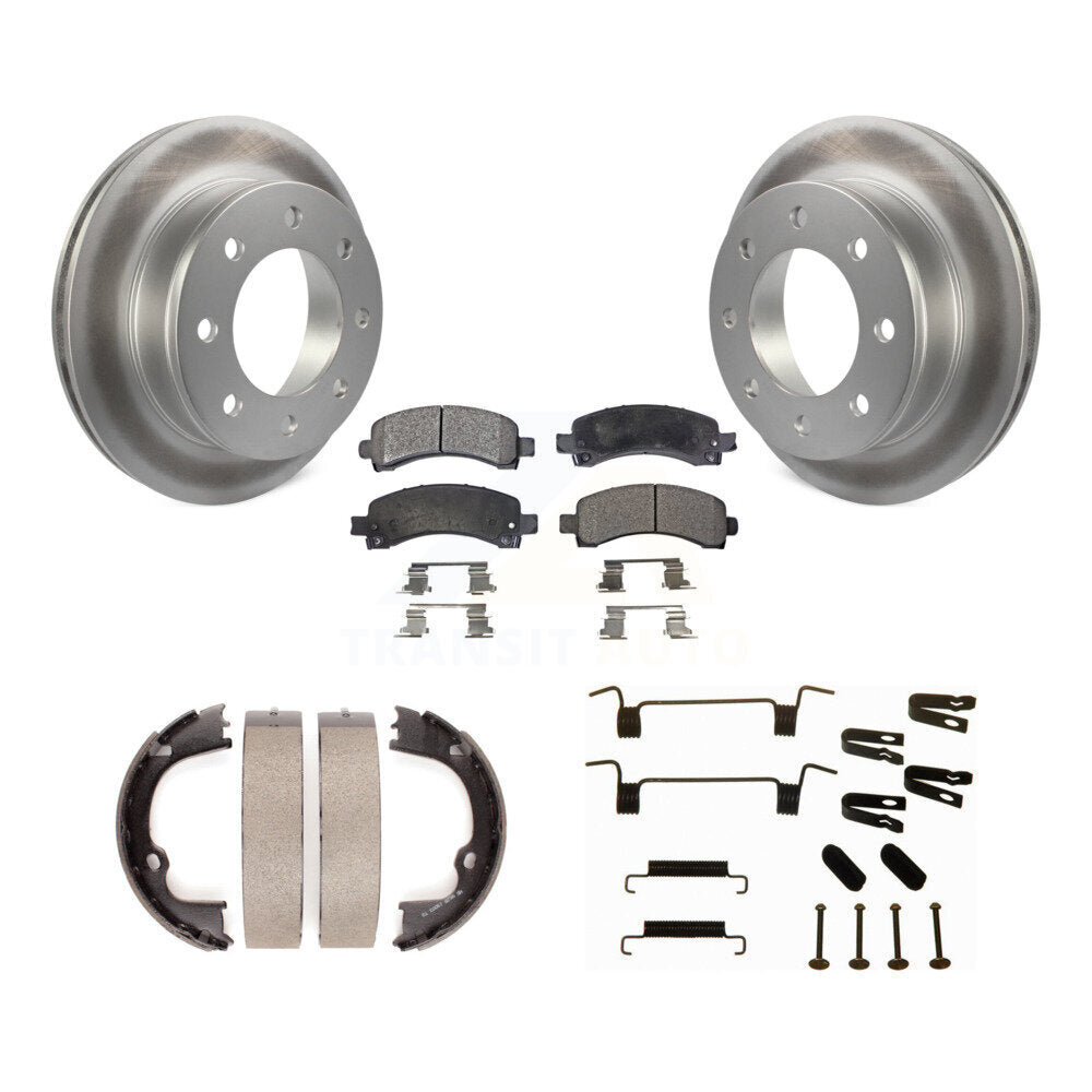 Rear Disc Coated Rotors Semi-Metallic Pads Parking Shoes & Hardware Kit For Chevrolet GMC KGF-103958