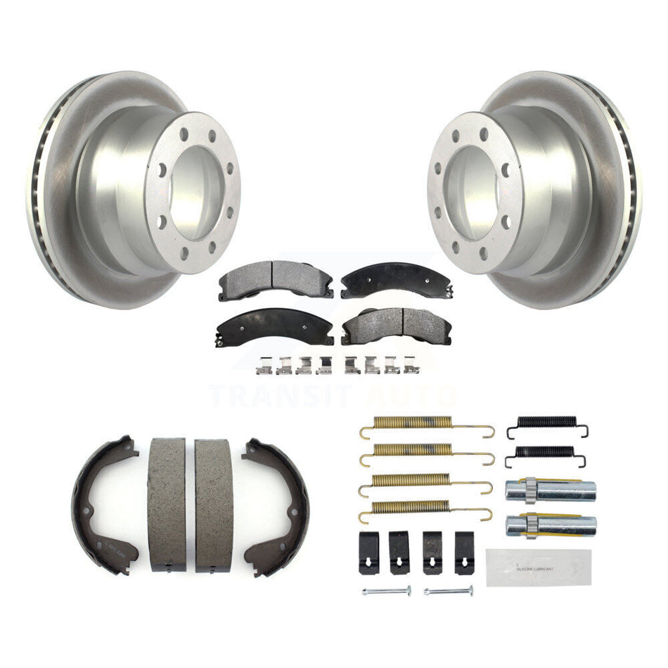 Rear Disc Coated Rotors Semi-Metallic Pads Parking Shoes Hardware Kit For Chevrolet 3500 KGF-103960