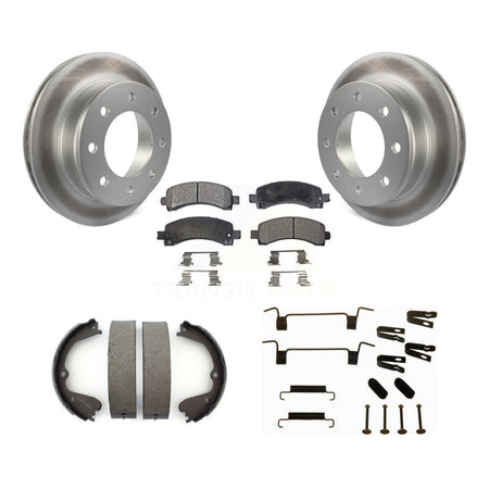 Rear Disc Coated Rotors Semi-Metallic Pads Parking Shoes Hardware Kit For GMC Savana 3500 KGF-103962