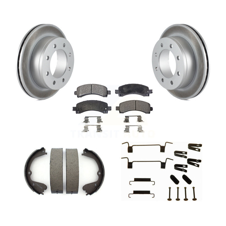 Rear Disc Coated Rotors Semi-Metallic Pads Parking Shoes Hardware Kit For GMC Savana 3500 KGF-103963