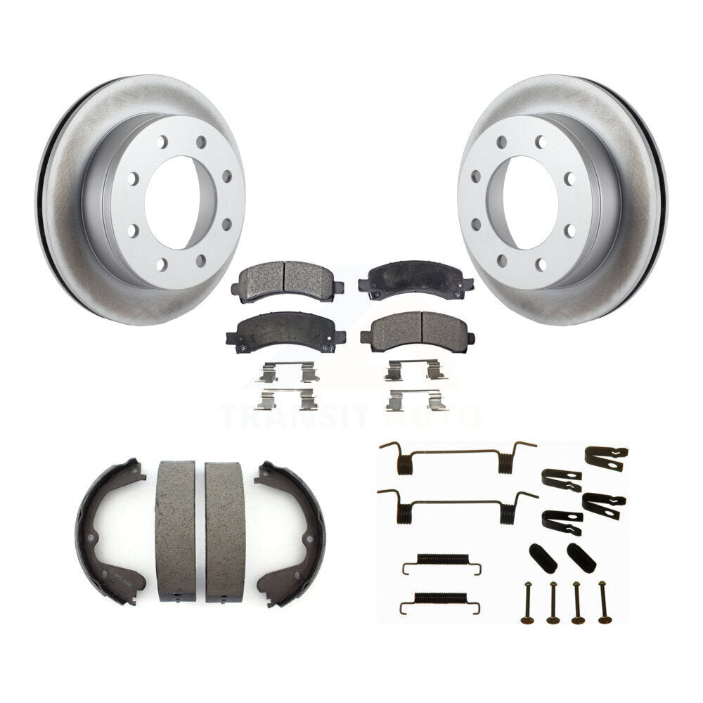 Rear Disc Coated Rotors Semi-Metallic Pads Parking Shoes Hardware Kit For GMC Savana 3500 KGF-103964