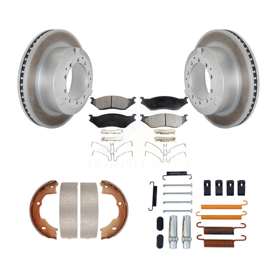 Rear Disc Coated Rotors Semi-Metallic Pads Parking Shoes Hardware Kit For Ford F-450 Duty KGF-103968
