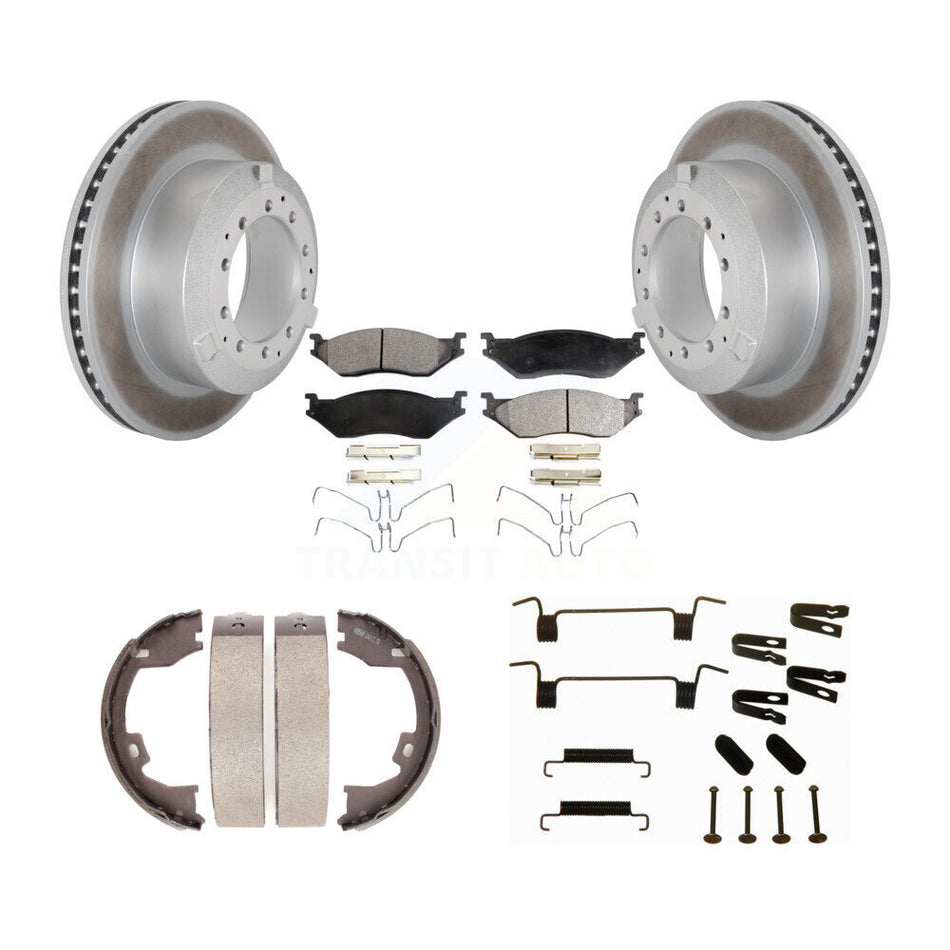 Rear Disc Coated Rotors Semi-Metallic Pads Parking Shoes Hardware Kit For Ford F-450 Duty KGF-103969
