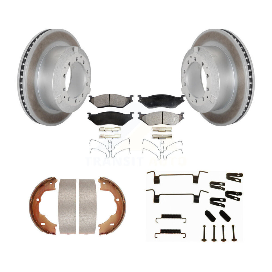 Rear Disc Coated Rotors Semi-Metallic Pads Parking Brake Shoes And Hardware Kit For KGF-103970