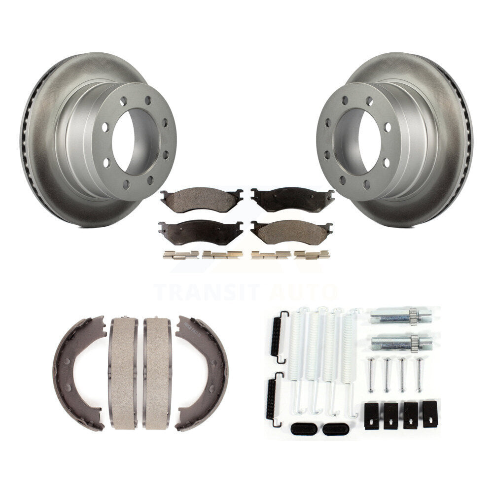 Rear Disc Coated Rotors Semi-Metallic Pads Parking Shoes Hardware Kit For Dodge Ram 1500 KGF-103974