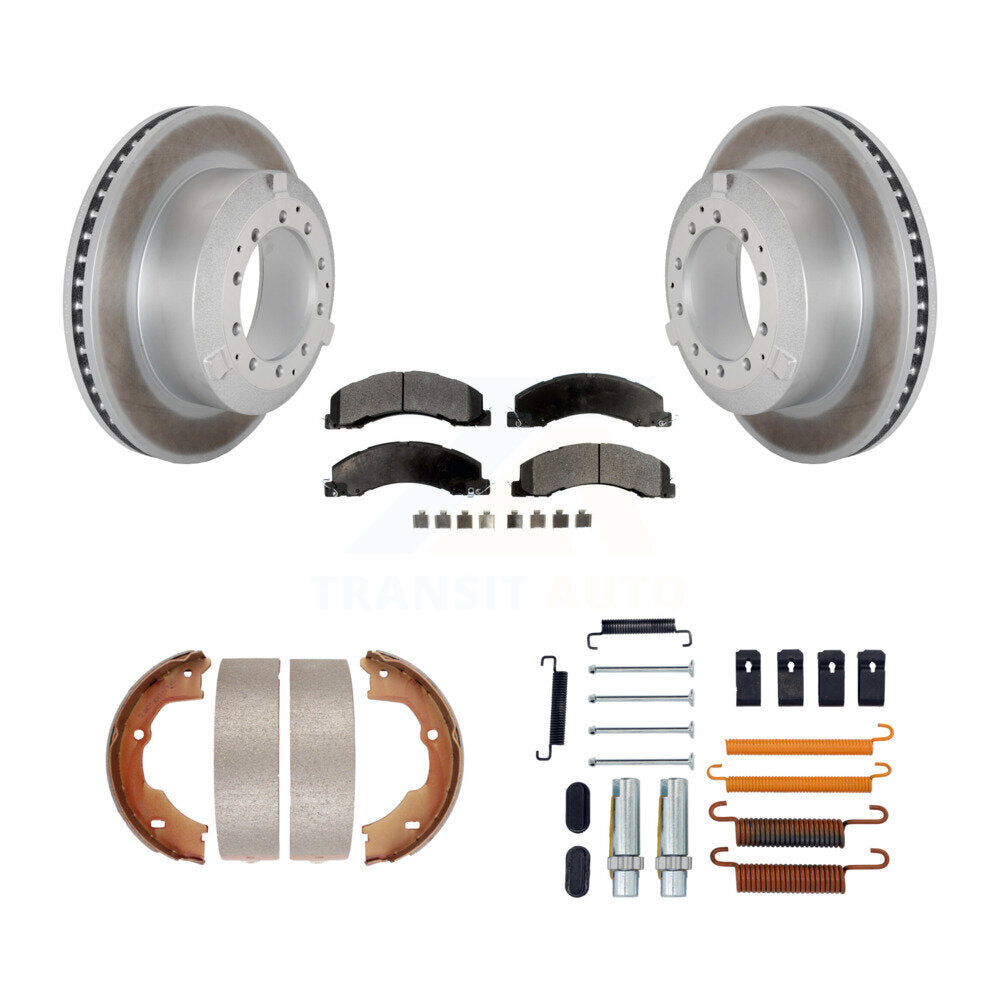 Rear Disc Coated Rotors Semi-Metallic Pads Parking Shoes Hardware Kit For Ram Dodge Truck KGF-103975