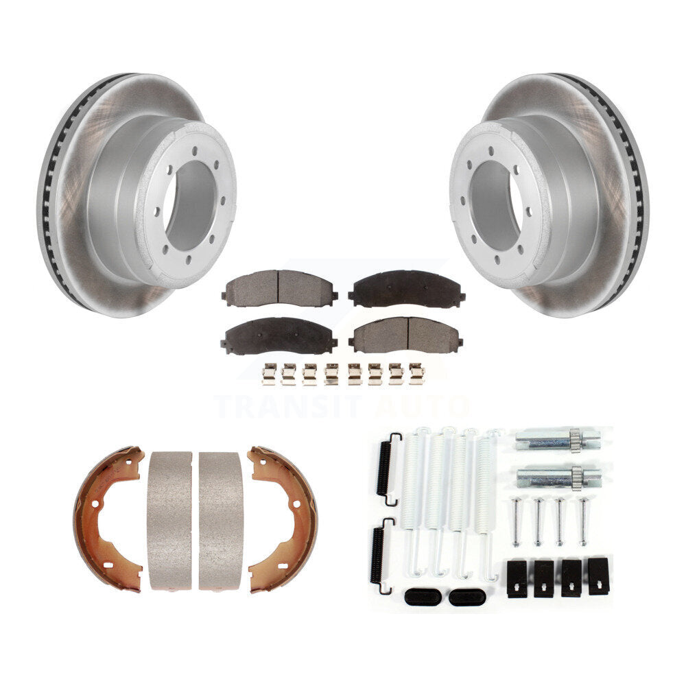Rear Disc Coated Rotors Semi-Metallic Pads Parking Brake Shoes And Hardware Kit For KGF-103976