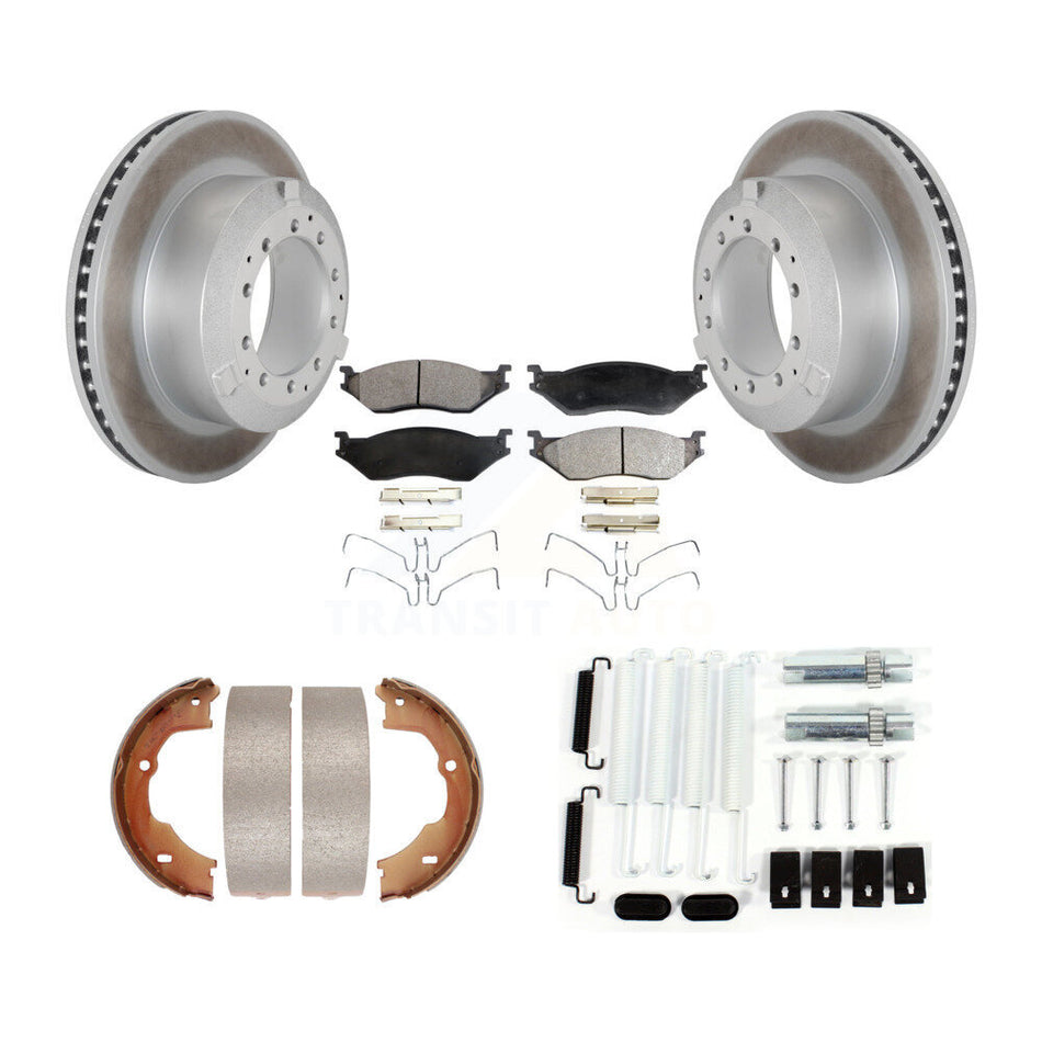 Rear Disc Coated Rotors Semi-Metallic Pads Parking Brake Shoes And Hardware Kit For KGF-103977