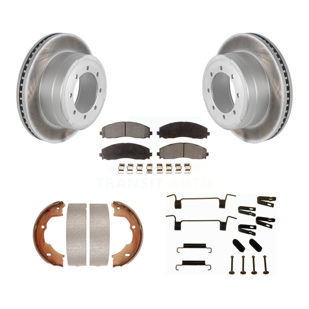 Rear Disc Coated Rotors Semi-Metallic Pads Parking Brake Shoes And Hardware Kit For KGF-103978