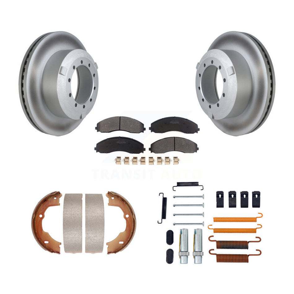 Rear Disc Coated Rotors Semi-Metallic Pads Parking Shoes Hardware Kit For Ford F-450 Duty KGF-103979
