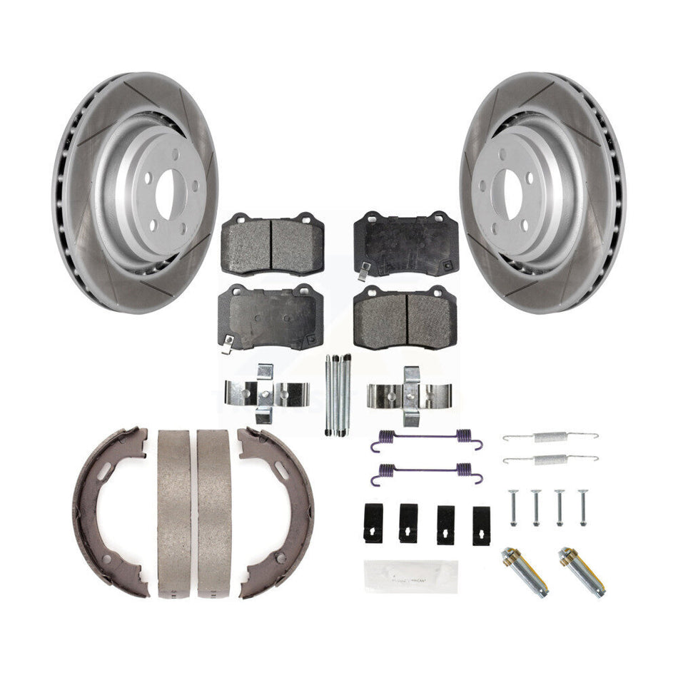 Rear Disc Coated Rotors Semi-Metallic Pads Parking Shoes & Hardware Kit For Dodge Charger KGF-103982