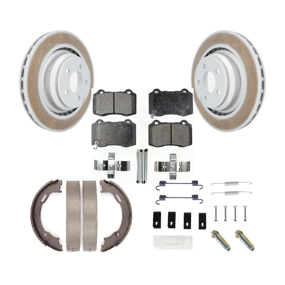 Rear Disc Coated Rotors Semi-Metallic Pads Parking Shoes & Hardware Kit For Dodge Charger KGF-103983