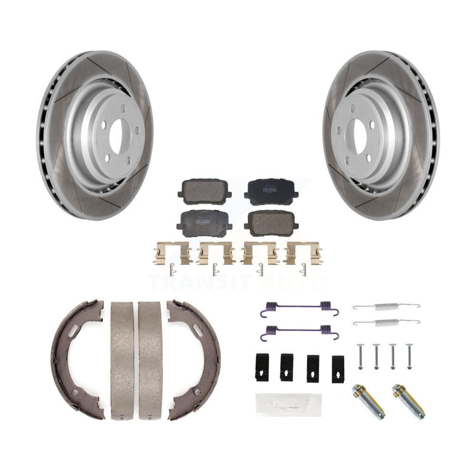 Rear Disc Coated Rotors Semi-Metallic Pads Parking Shoes & Hardware Kit For Dodge Charger KGF-103988