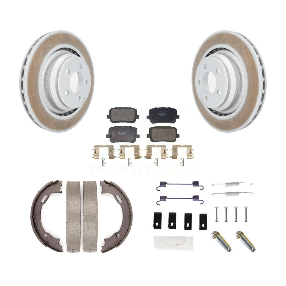 Rear Disc Coated Rotors Semi-Metallic Pads Parking Shoes & Hardware Kit For Dodge Charger KGF-103990