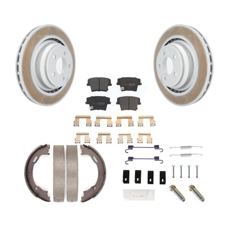 Rear Disc Coated Rotors Semi-Metallic Pads Parking Shoes & Hardware Kit For Dodge Charger KGF-103992