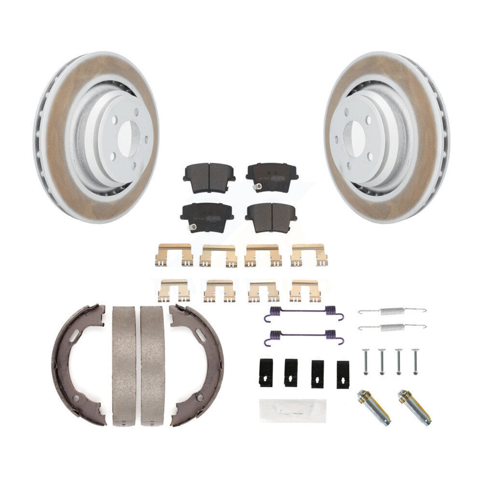 Rear Disc Coated Rotors Semi-Metallic Pads Parking Shoes & Hardware Kit For Dodge Charger KGF-103992