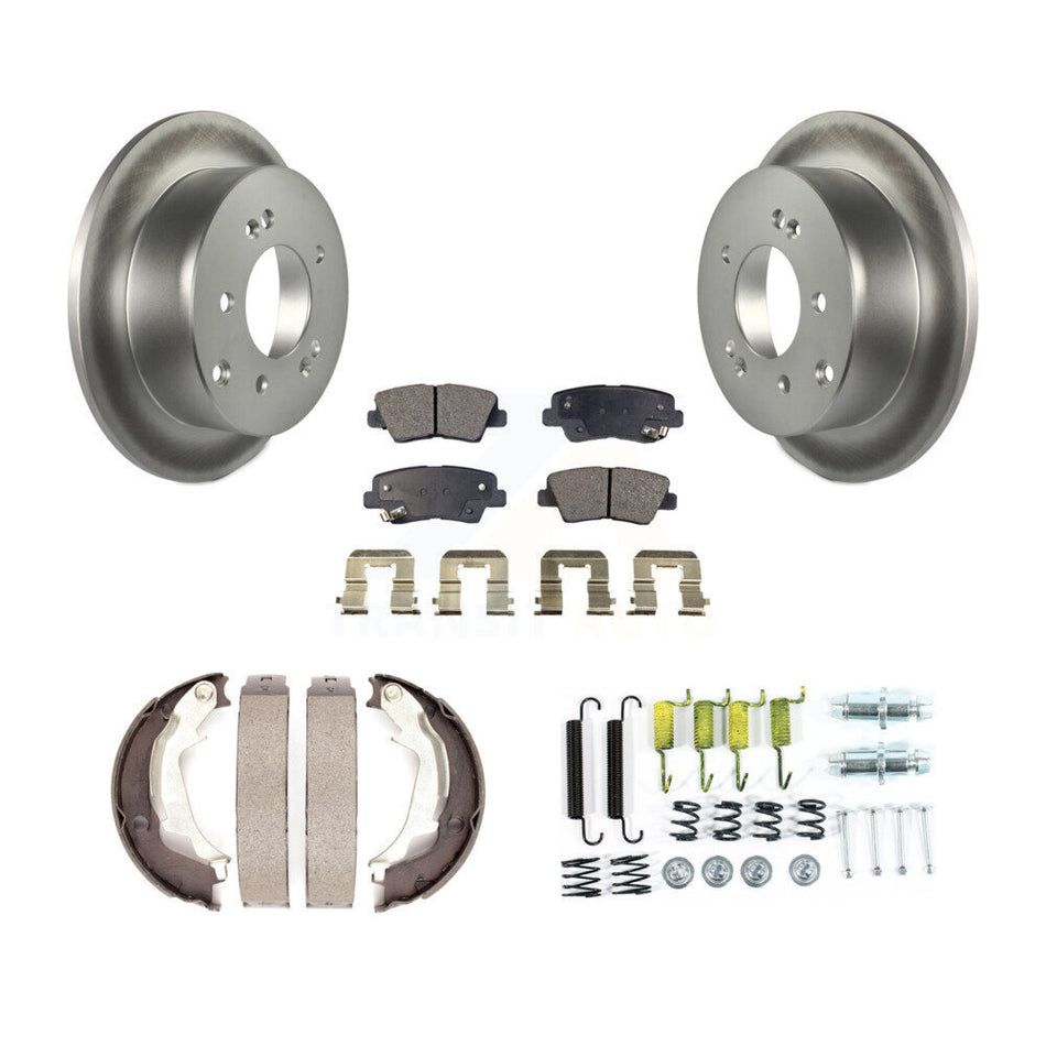 Rear Disc Coated Rotors Semi-Metallic Pads Parking Shoes Hardware Kit For 10-13 Kia Soul KGF-104000