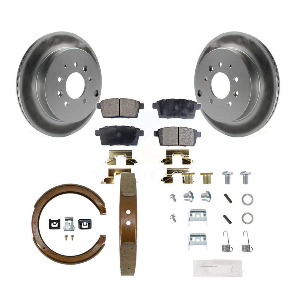 Rear Disc Coated Rotors Semi-Metallic Pads Parking Shoes Hardware Kit For Ford Edge Mazda KGF-104004